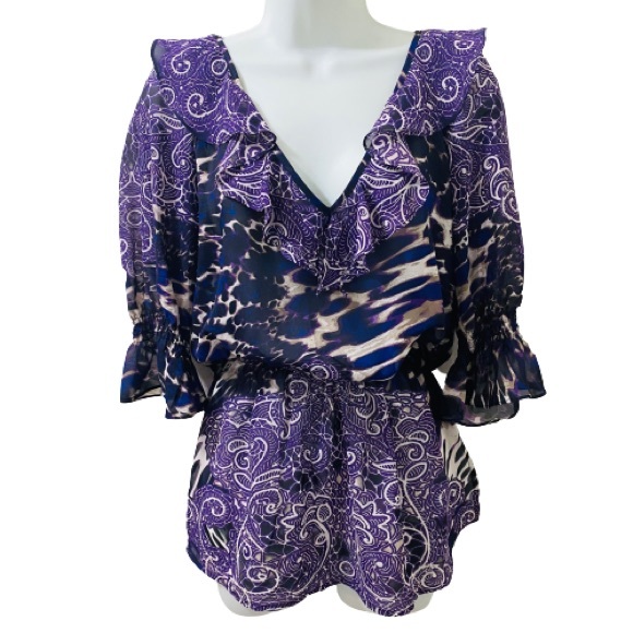 Bisou Bisou Purple Peplum Ruffle X-Small Ladies Blouse - Picture 1 of 11